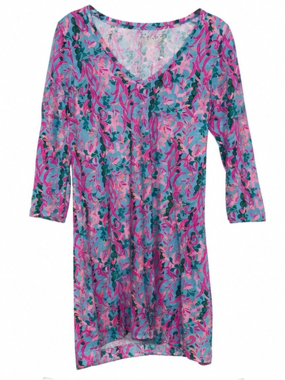Lilly Pulitzer Pink and Teal Floral V-Neck Dress